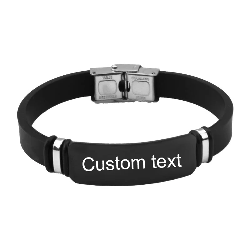Punk Custom Logo Name Silicone Bracelet Men Fashion Black Engrave Text Id Bracelets For Women Friends Luxury Brand Wholesale
