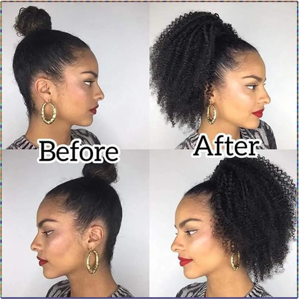 Short Red Afro Kinky Curly Synthetic Drawstring Ponytail Extensions For African Women Girls Black Pony Tail Wig Hair Pieces