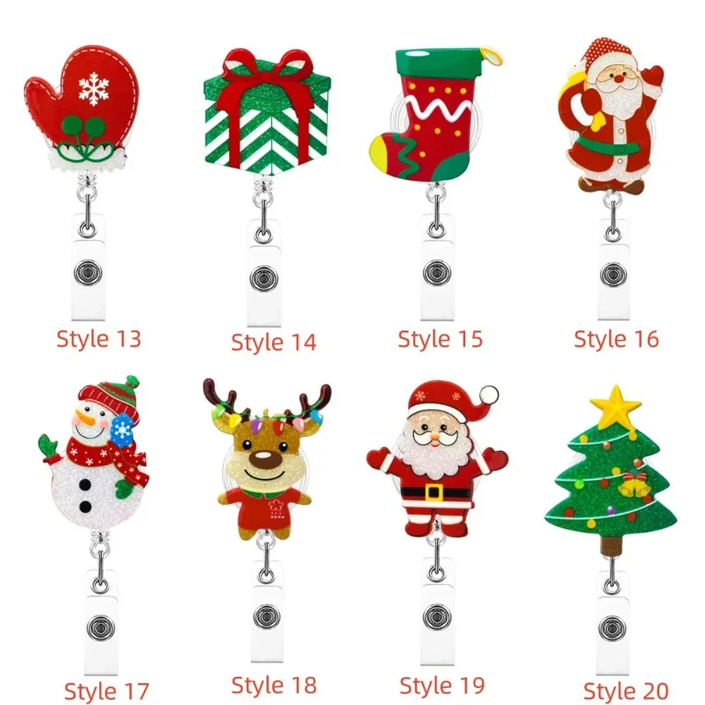 Acrylic Christmas Badge Reel Santa Claus Gingerbread Retractable Badge Holder Snowman Elk Xmas Decoration ID Card Holder