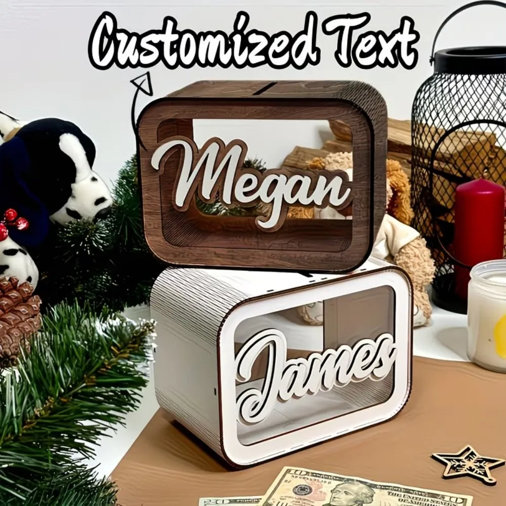 1 Stück Personalisierte Holz-Spardose, Gravierte Sparbüchse mit Namen, Geburtstags- und Weihnachtsgeschenk für Jungen und Mädchen – Detail 2