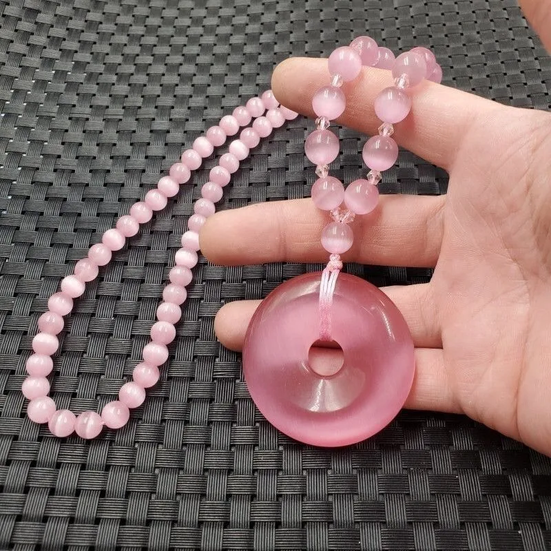 

Accessories Pink Opal Pendant Necklace Women's Sweater Chain