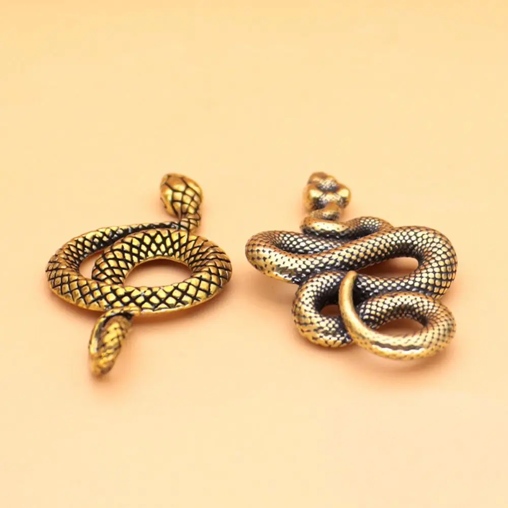 Vintage Brass Snake Zodiac Keychain Metal Animal Ornament Home Office Desk Decor