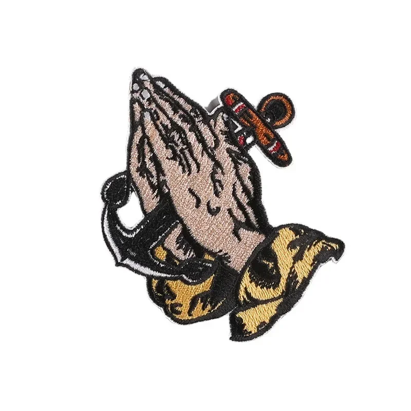 1Pcs Embroidery Pray Hand Patches Black And White Gesture Iron On Patches Punk Motif Applique DIY Clothes Accessory Stickers