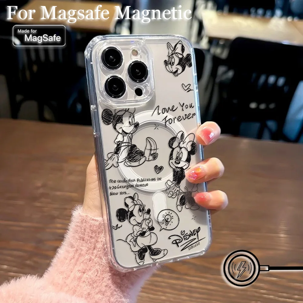 Cute Art Graffiti Mickey Mickey Magsafe Magnetic Phone Case for iPhone 16 15 14 13 12 11 8 7 Plus Pro Max X XR XSMax Clear Cover