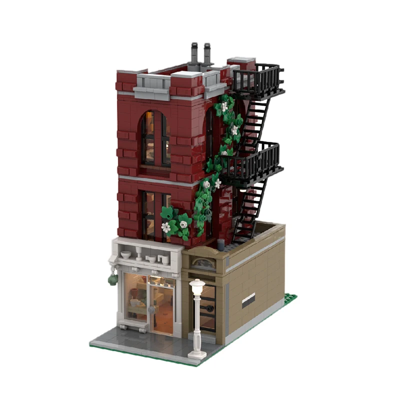 Spot-bloques de construcción de ensamblaje de partículas pequeñas, 194027 199509, escena de calle italiana, juguete de construcción, colección de casa roja, orna