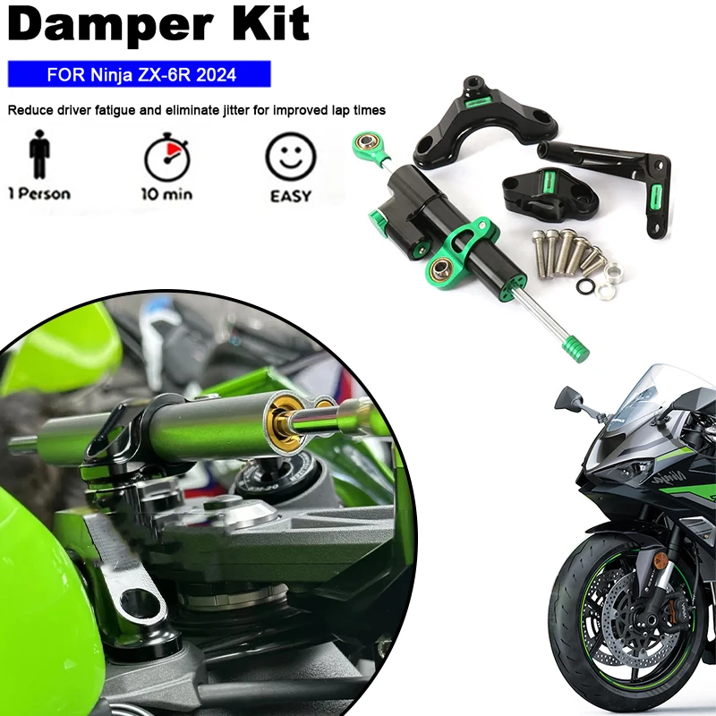 

ZX-6R 2024 Motorcycle Accessories Steering Damper Stabilizer & Bracket Mount Kit For Kawasaki Ninja ZX-6R ZX6R ZX 6R