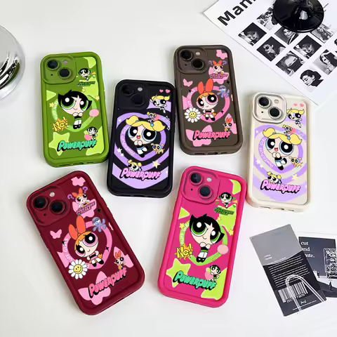 Cartoon P-Powerpuff Girls Phone Case For Samsung Galaxy S24Ultra S23 S22 S21 S20 Plus Fe Note 20 Ultra Liquid Shockproof Cover