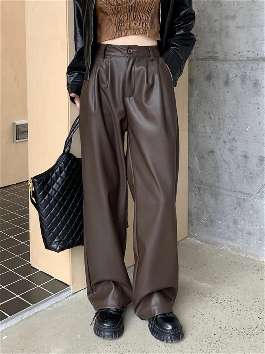 

Alien Kitty Hot Girls Women Straight Trousers Loose Faux PU Chic Autumn Streetwear 2023 Vintage Casual Slim Office Lady Pants