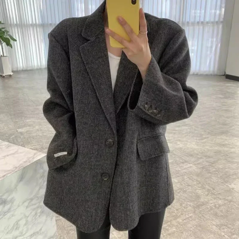 Nomikuma Korean Chic Autumn Turn-down Collar Design Coat Women 2023 New Cardigan Tops Elegant Fashion Woolen Jacket