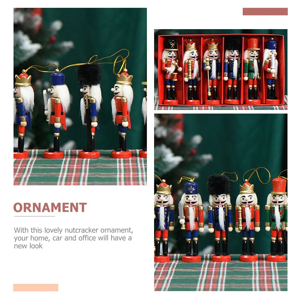

6pcs Nutcracker Decor Wooden Craft Holiday nament for Bedroom Living Room Car Office Xmas Party Supplies