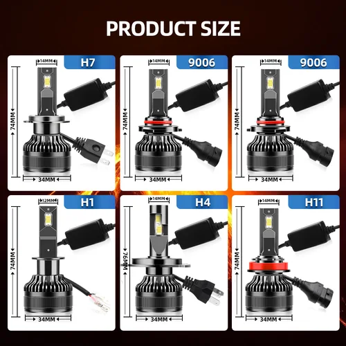 Imagen 2 del producto Radsun 2 uds luces de coche H7 H4 H1 9006 H11 9005 faros LED superbrillantes bombilla de luz antiniebla de haz alto y bajo blanco 6000K 12V