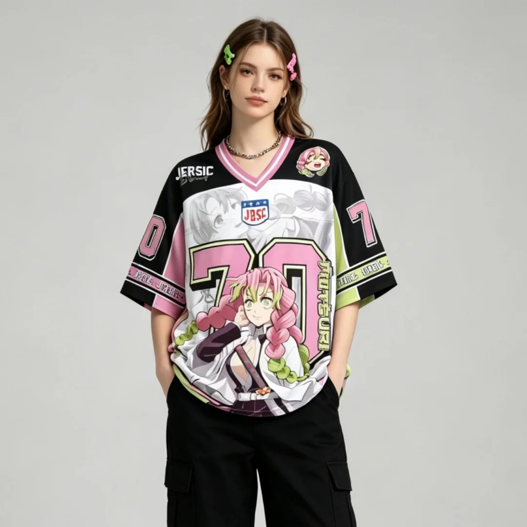 Demon Slayer Anime-Charakter-Print, Sommer-T-Shirt mit kurzen Ärmeln, Unisex, für Erwachsene und Kinder, lässiges Outfit, tägliche Straßen-Sommerkleidung