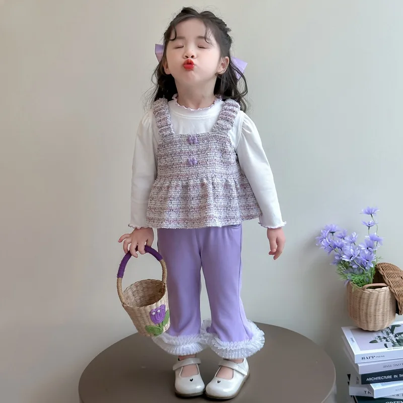 

Girls' Spring and Autumn Outfit2025New Stylish Fashionable Children's Internet Celebrity Vest Girl Baby Three-Piece Outfit