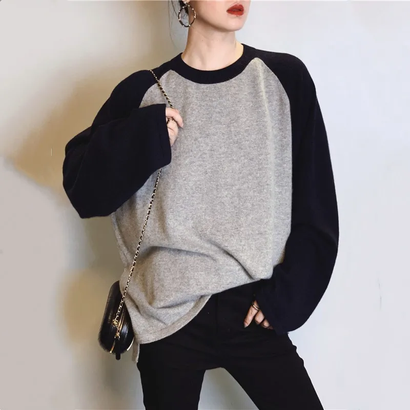 

Свитер из 100% чистого кашемира с круглым вырезом, женский свободный повседневный свитер, новый силуэт, вязание ленивого ветра