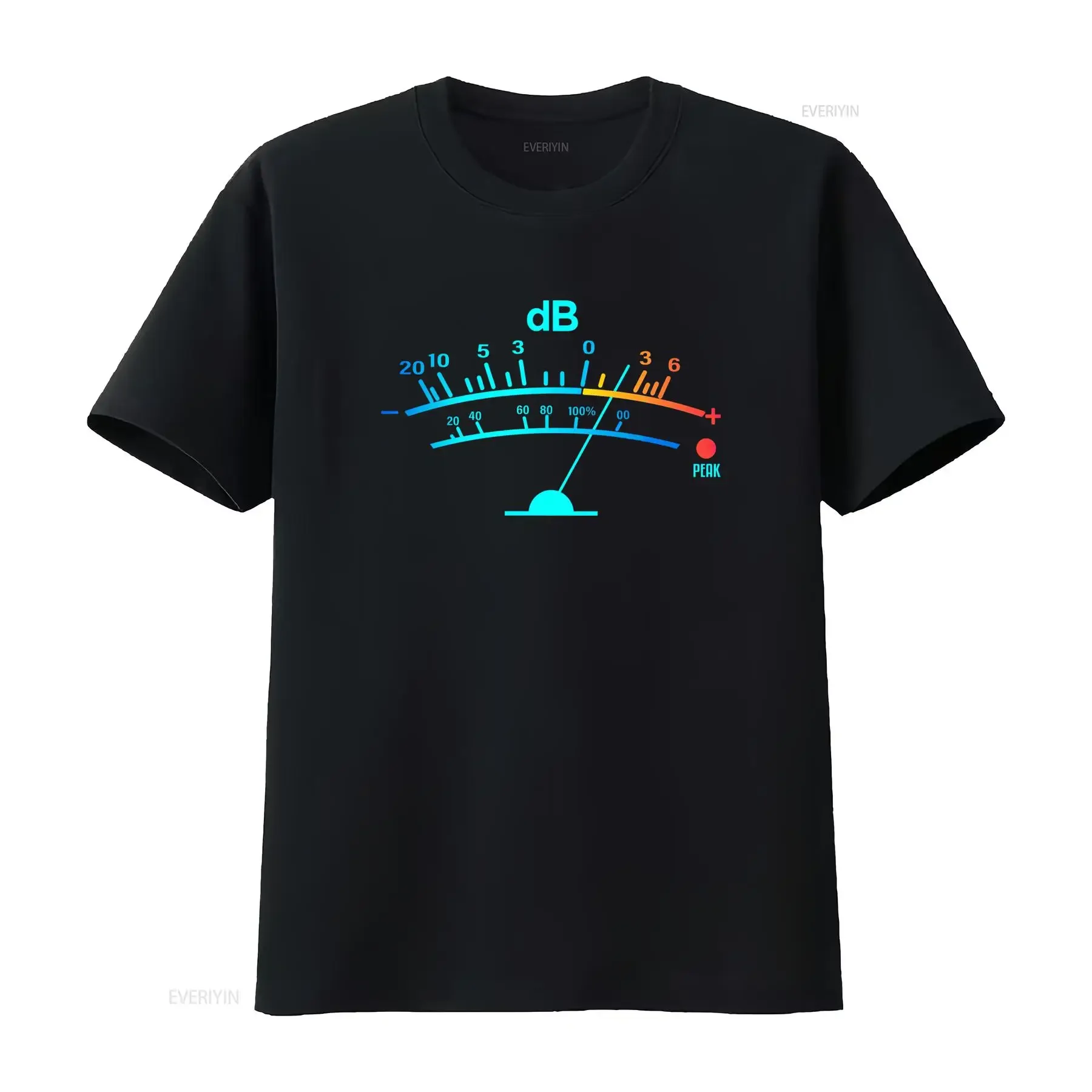 Retro Neon VU Meter Decibel Print Music Producer DJ Casual T Shirt vintage Washed streetwear Top For Everyday Wear Versatile