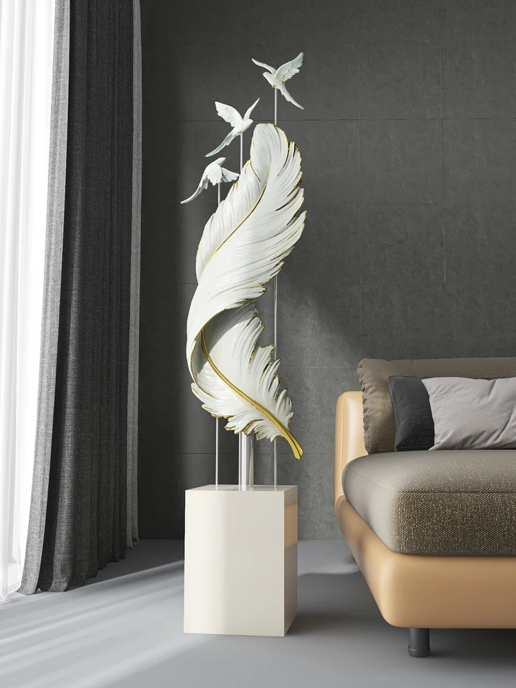 

Home Decor Feather Sculpture Living Room Large Floor Sofa TV Cabinet Modern Soft Decoration Light Luxury Housewarming Gift