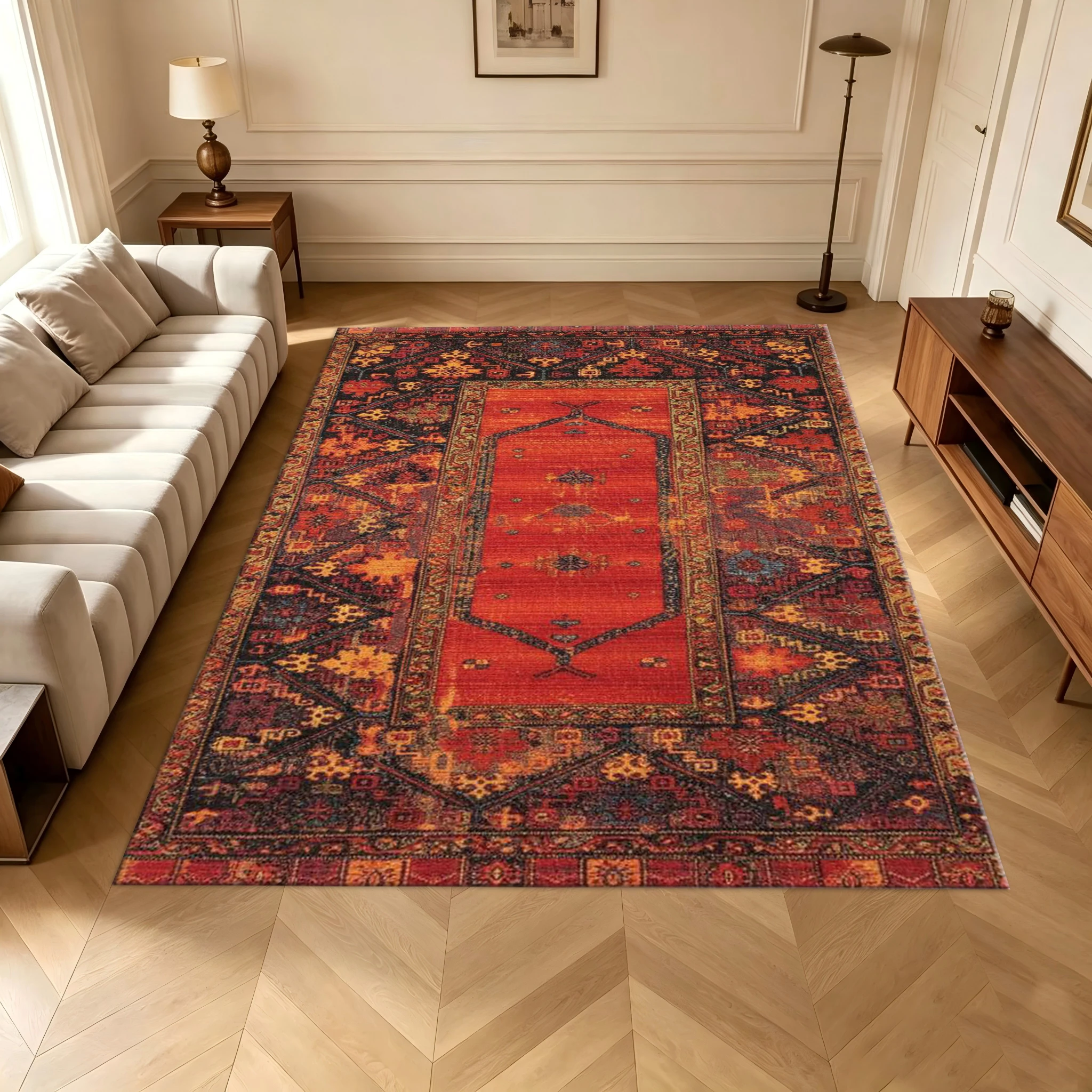 Vintage Red Oriental Tribal Carpet Antique Ethnic Rug Floor Mat Living Room Indoor Floor Decoration