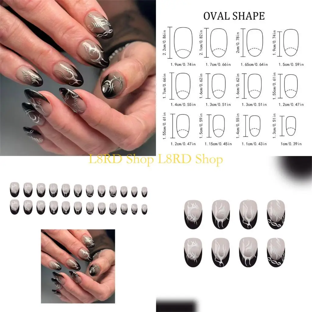 

L8RD Готический стиль, черные накладные ногти, серебряная отделка, удобная посадка, пресс для ногтей, для концертов, клубов,