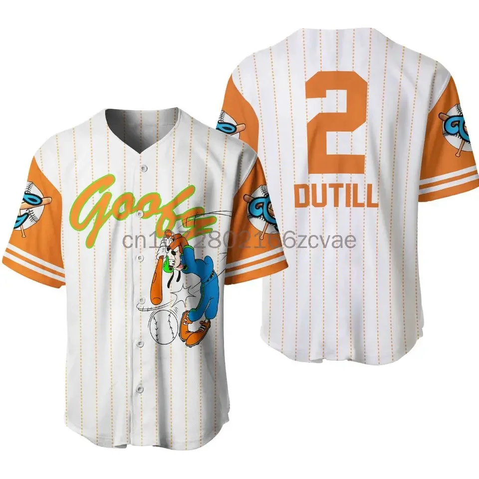 Goofy Baseball Jersey Mens Women Custom Name Summer Short Sleeve Baseball Jersey Disney Baseball Uniform Casual Sports Shirt