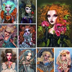 Cartoon Big Eyes Girl Horrors Lady Art 5D Full Diamond Mosaic Diy Diamond Painting Cross Stitch Kits Handmade Home Decor
