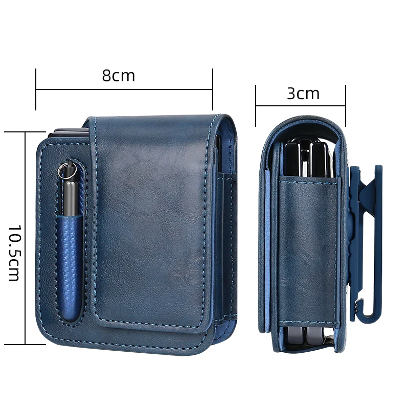 حقيبة خصر للهاتف المحمول من جلد البولي يوريثان لهاتف سامسونج جالاكسي Z فليب 6 5 4 3 مع حامل قلم، إغلاق مغناطيسي، أزرق