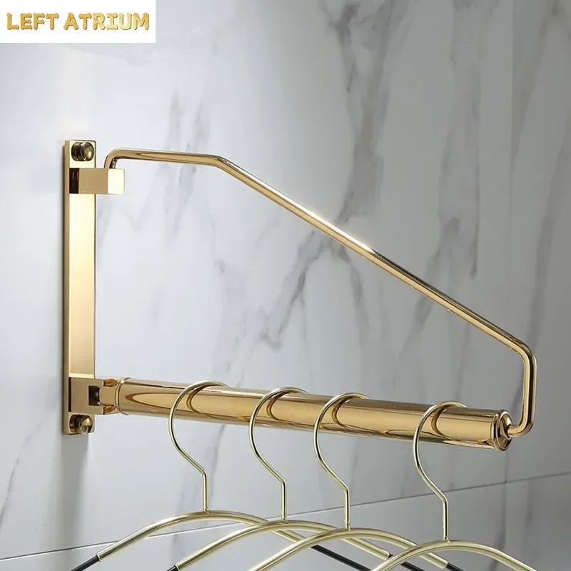 Wall Clothing Hanger Holder Folding Clothes Drying Rack Brass Gold Clothing Hanger Organizer Rack