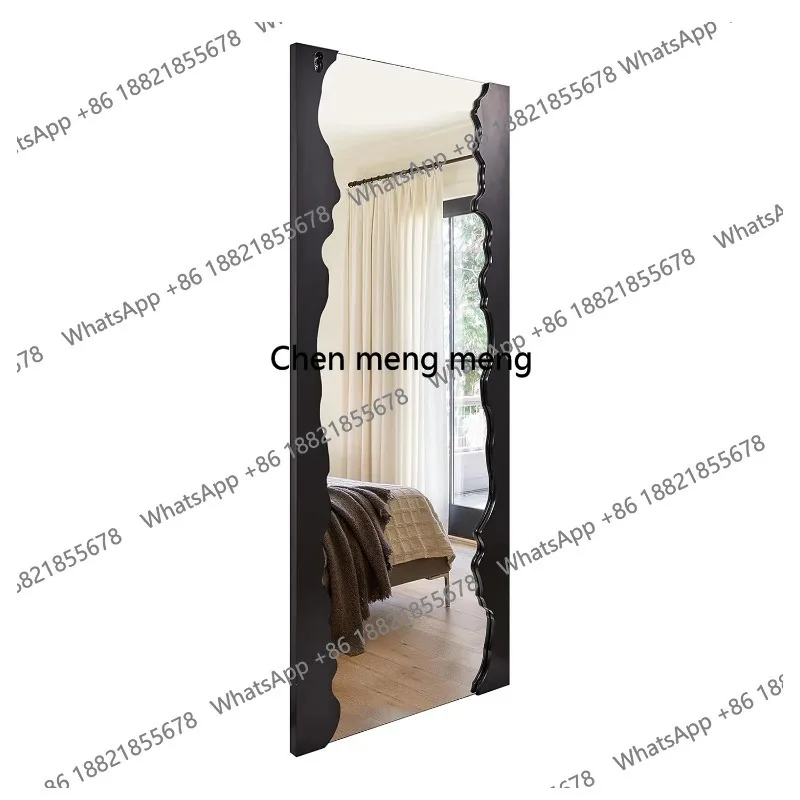 Modern Large Body Mirror Wave Shaped Black Full Length Wall-Mounted Mirror with River Shape Frame