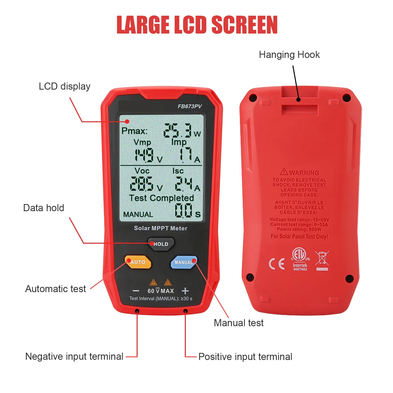 mppt power Solar Panel LCD PV Smart Current Voltage Digital multimeter to photovoltaic multi meter tester voc