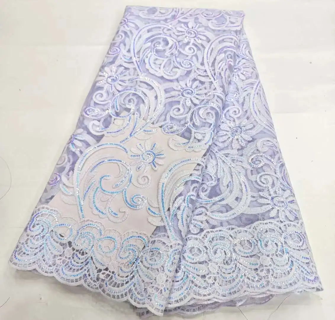 

African Guipure Cord Lace Fabric High Quality Nigerian Embroidered Mesh sequins Cloth Water Soluble Dress Materials CW