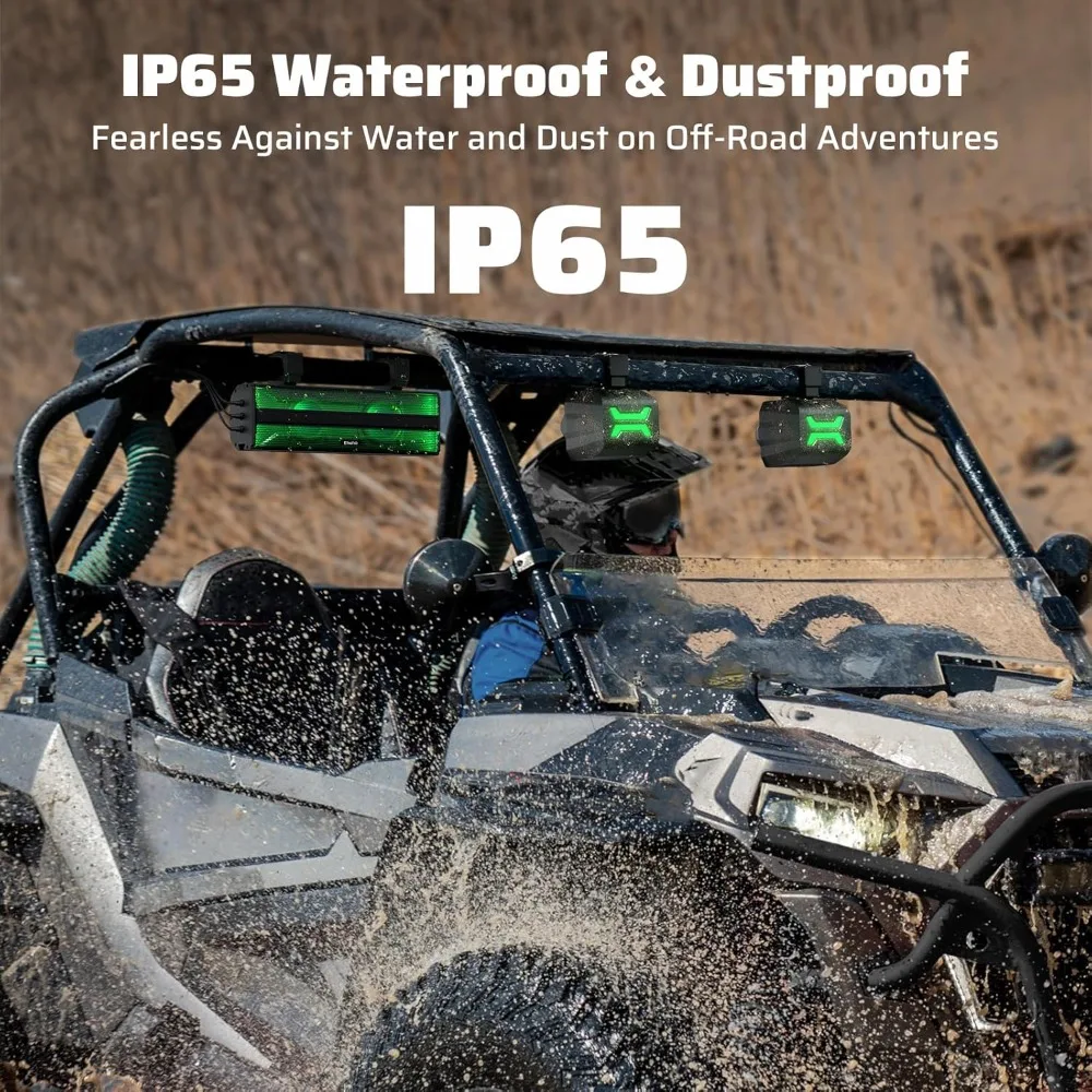 Barra de som estéreo UTV 2.1CH (subwoofer) e alto-falantes, barra de som Bluetooth ATV de 17 polegadas com luzes RGB