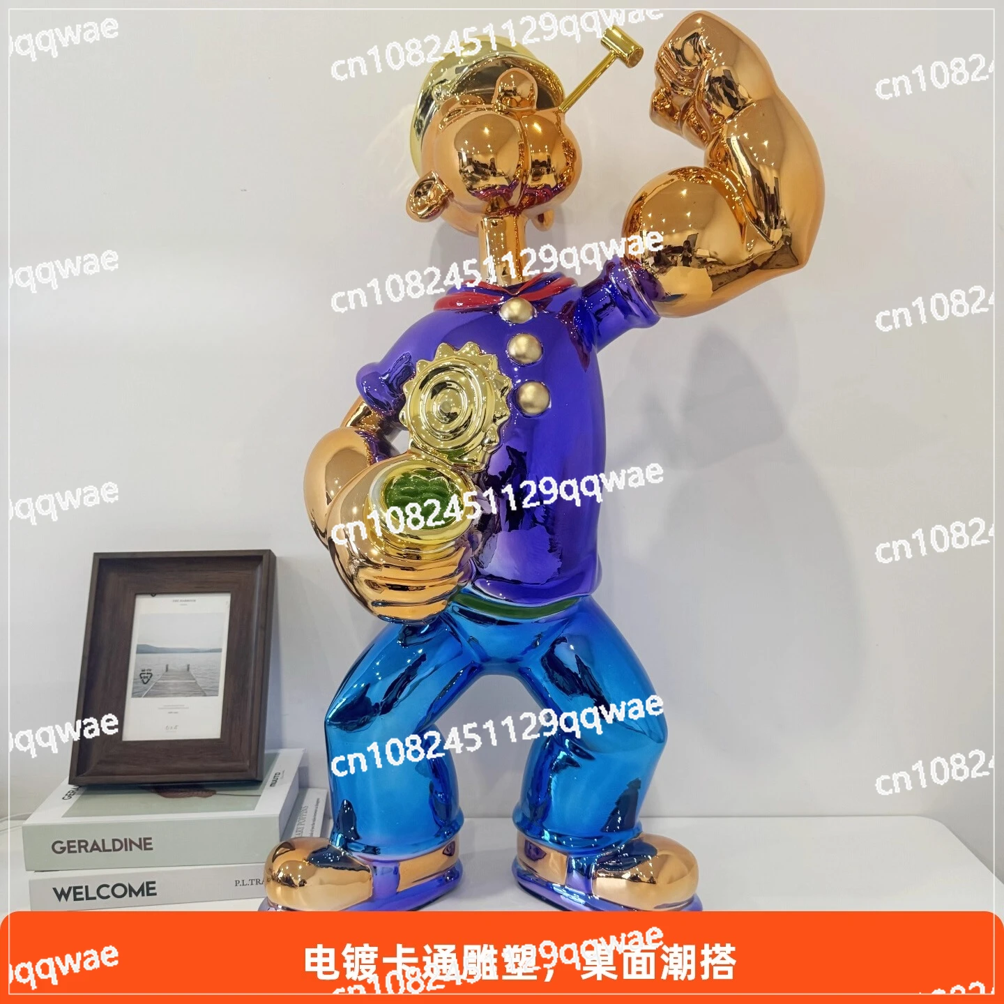 Popeye FRP electroplating soft decoration, cartoon character model ornament, creative photo, commercial beauty engraving