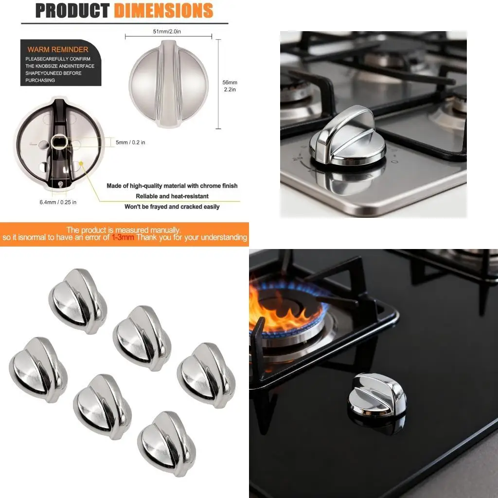 M6CB Pack of 6 Precise Gas Stove Handle Replacement ABS Construction Simple Attach Control Knob Suitable for Most Cookers