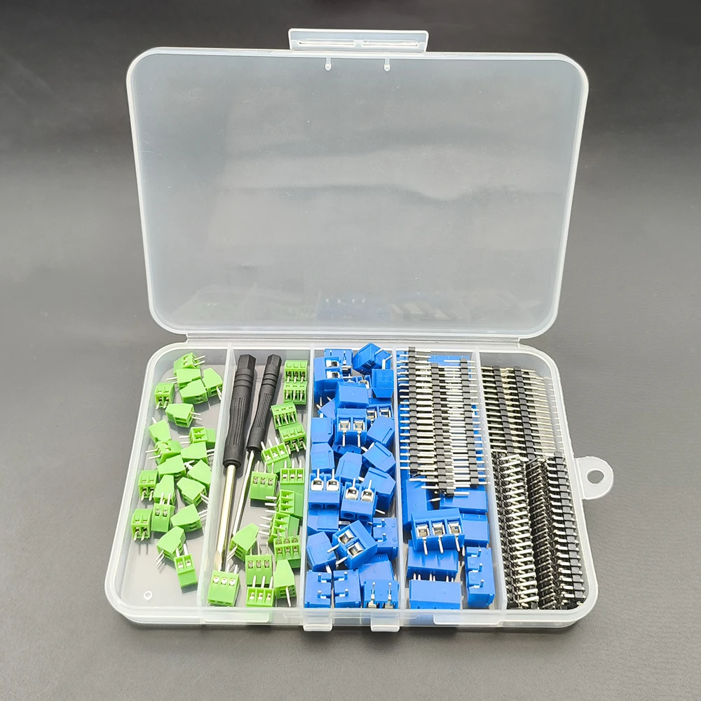 102/152Pcs PCB Screw Terminal Block Connector Pin Header Kit KF128 2.54mm KF301 5.0mm 2P 3P 4P Screwdriver Repair Accessories