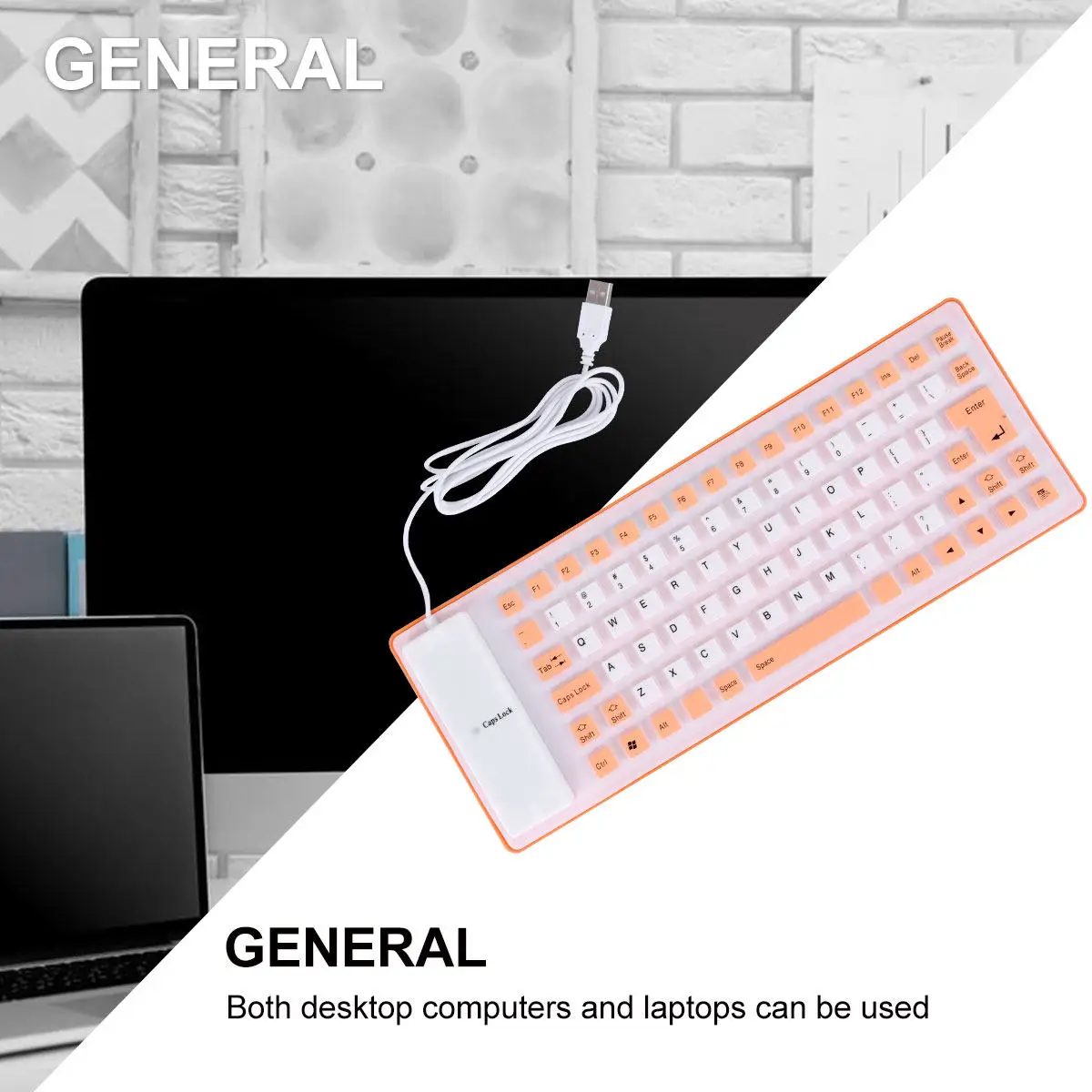 Silicone Keyboard Waterproof Foldable Usb External Keyboard For Computer Silent Roll Up Flexible 15M