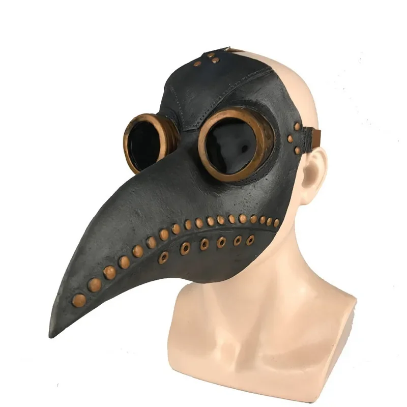 

Black Rubber Plague Doctor Mask Costume Halloween Cartoon Spooky Steampunk Gas Latex Mask for Kids and Adults Cosplay Props