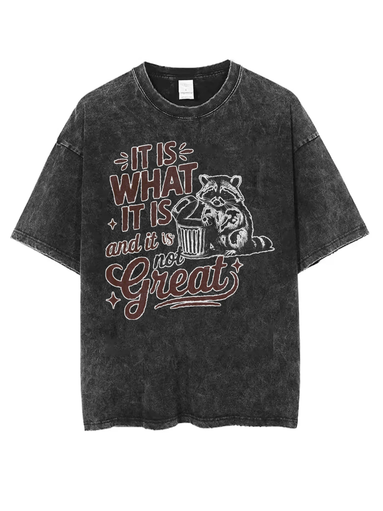 

Это What It Is And It Is Not Great Unisex Черная потертая футболка с круглым вырезом свободного покроя для мужчин и женщин идеально подходит для зимы и Рождества