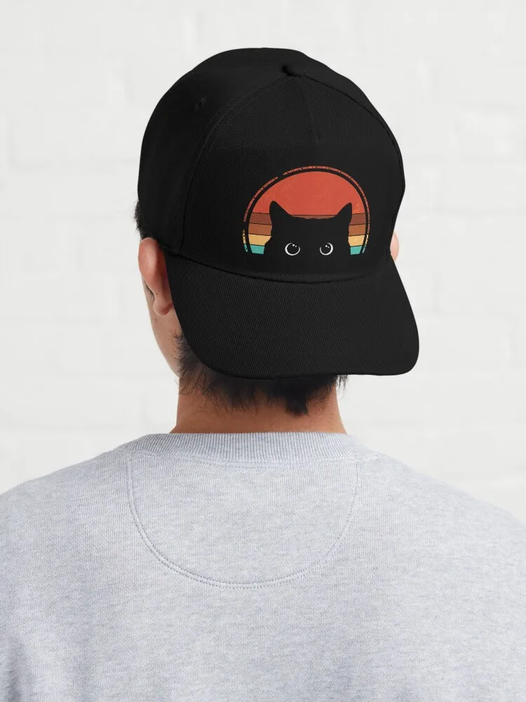 Black Cat Peeking Sunset Vintage Cap For Women Men Hip Hop Cap Street Baseball Hat image 4