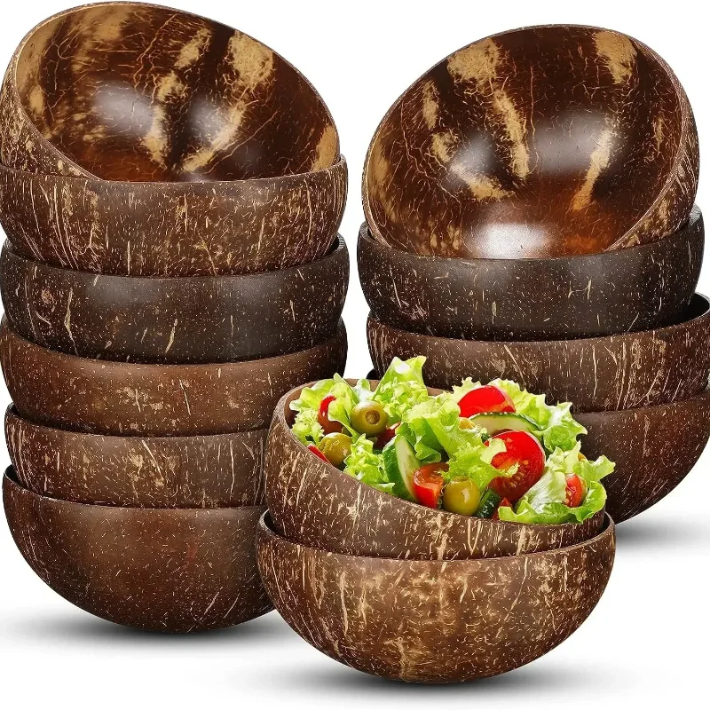 Natural Coconut Shell Bowl Light Food Container Wooden Dessert Fruit Salad Bowl Southeast Asia Tableware Set