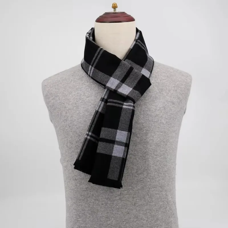 2024 Luxury Brand Winter Plaid Cashmere Scarf for Men Warm Neck Scarfs Male Business Scarves Long Men\'s Pashmina Shawl