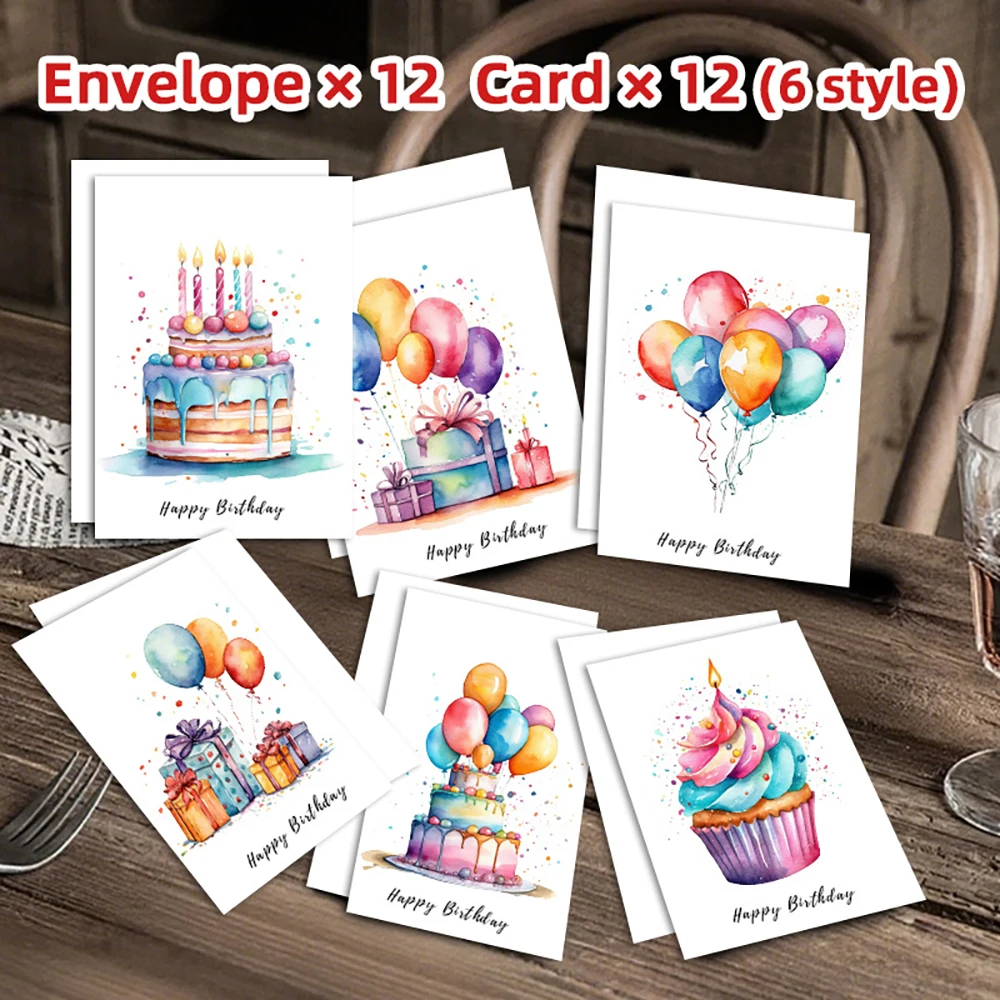 Birthday Card Invitation Card Envelope Thick Cardboard Handwritten Card Set (6 Cards+6 Envelopes)