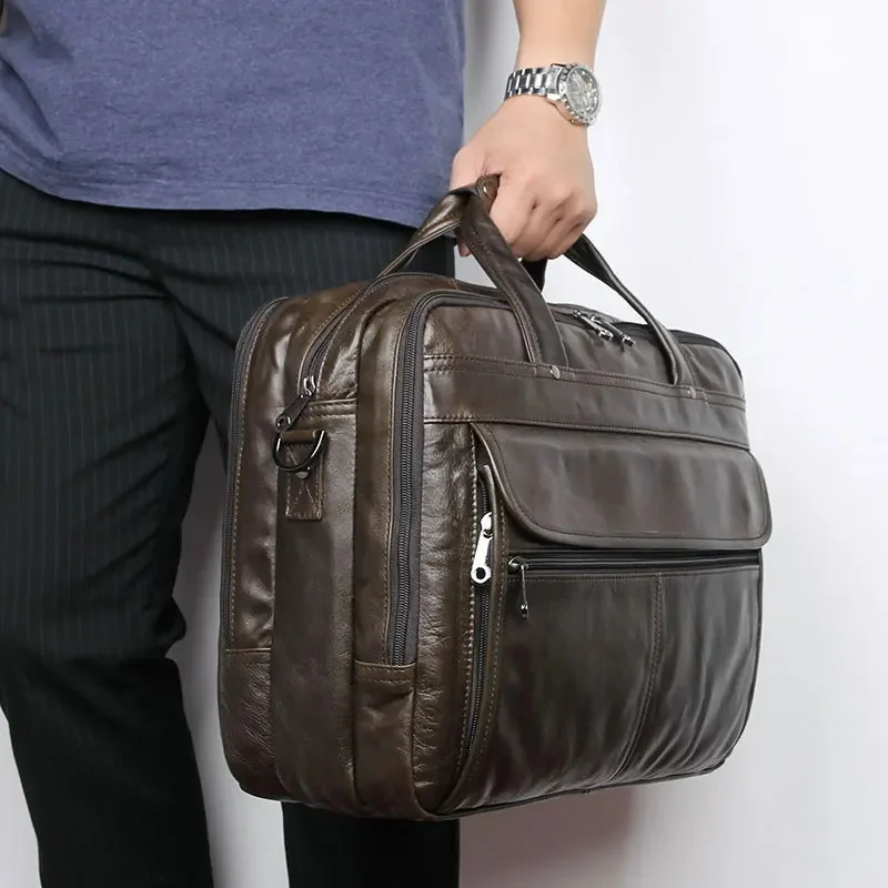 Fashion Men's Handbag Large Travel Genuine Briefcase Men Business Office Shoulder Male Real Leather Messenger Bag