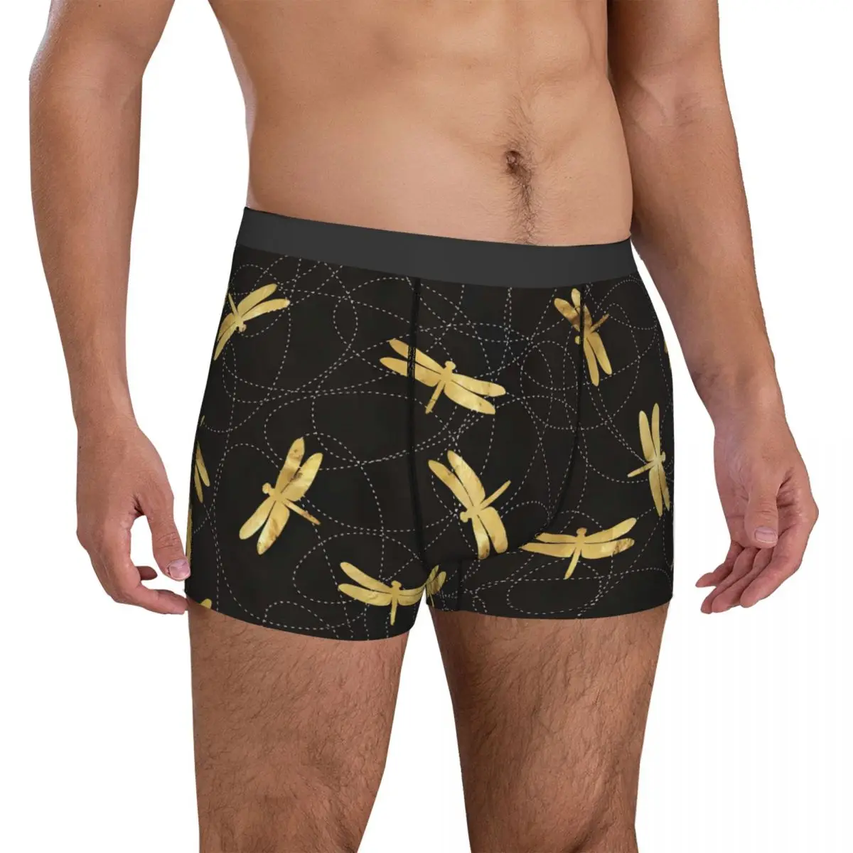 Gold Dragonfly Underwear Modern Animal Design Boxer Shorts Hot Males Panties Breathable Shorts Briefs Birthday Present