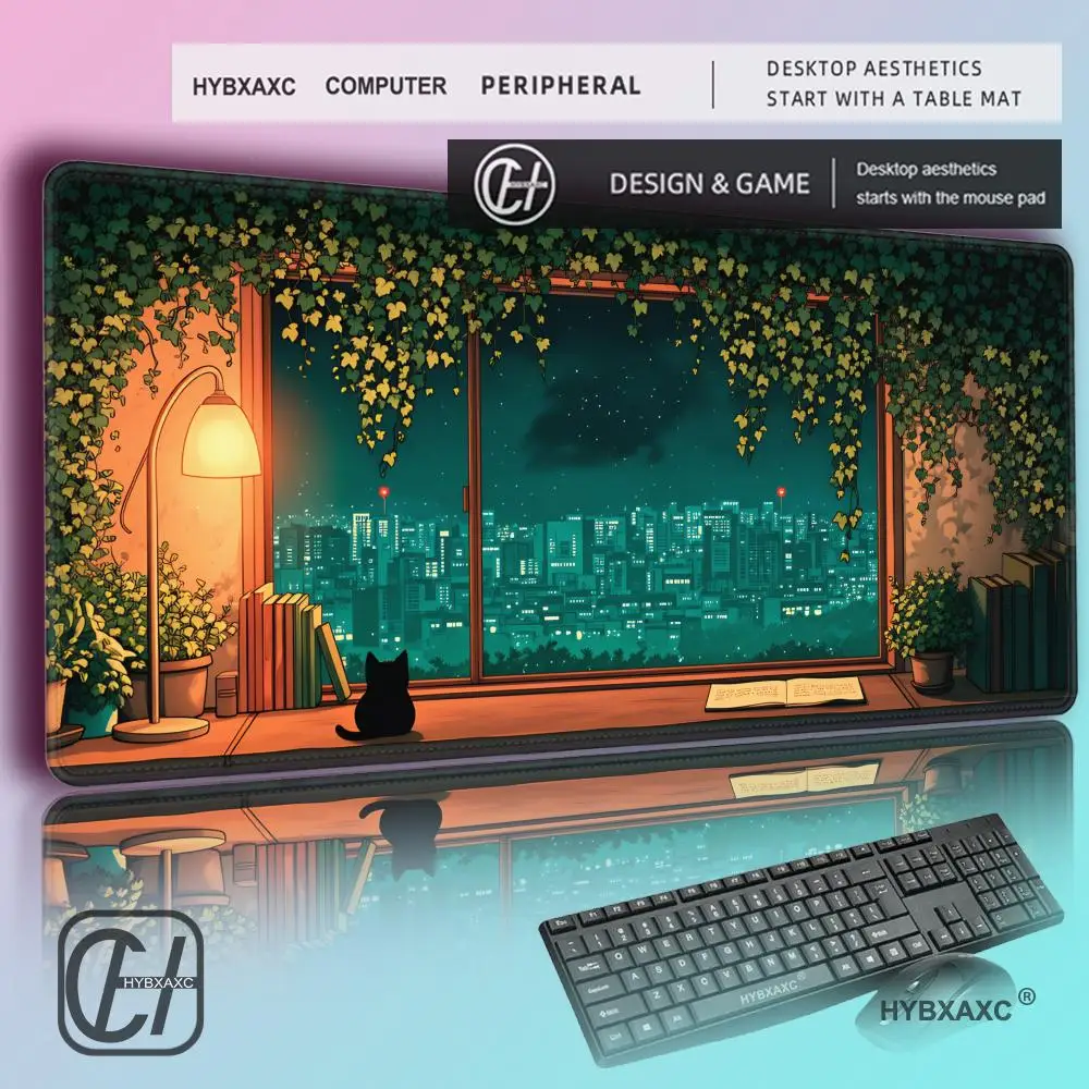 

HYBXAXC Pastel Purple Kawaii Witch Cat DeskMat, Kawaii Mousepad Kawaii MousePad, Kawaii Kawaii Desk Decor, Kawaii Playmat
