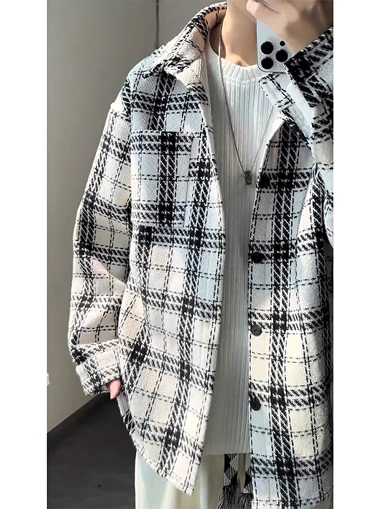 

Мужская короткая шерстяная куртка в клетку в стиле преппи, осенне-зимняя модная молодежная куртка с отложным воротником, популярная среди подростков, из полиэфирного волокна