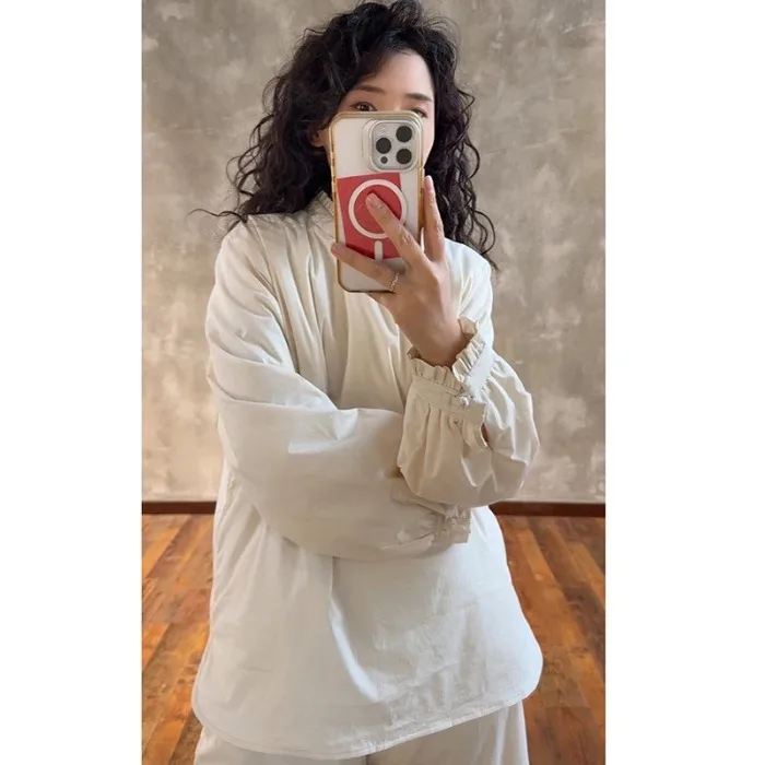 

Романтичное минималистичное женское хлопковое пальто больших размеров с кружевным воротником, универсальное, омолаживающее, с хлопковой подкладкой