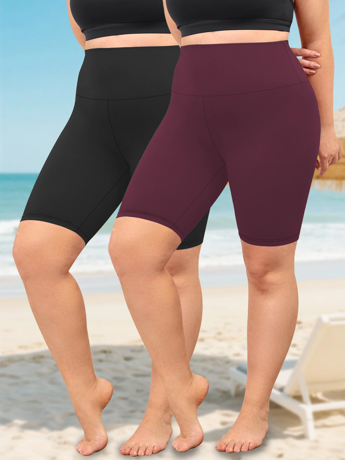 2 pacotes de shorts de motociclista plus size para mulheres, cintura alta, super macio, treino, yoga, atlético, corrida