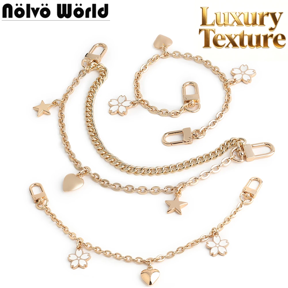 2/5/8PCS Gold Bag Chain Strap 3D Heart Star Cherry Blossom Pendant Purse Chain For Cute Decorative Handbag Wallet  Accessories