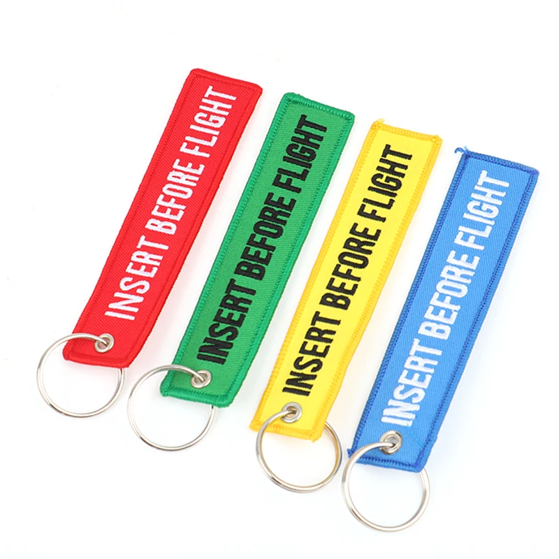 1PCS Car Key Ring Key Fobs Chaveiro INSERT BEFORE FLIGHT Keychain Jewelry Popular llaver Car Motorcycle Key Tag OEM Embroidery