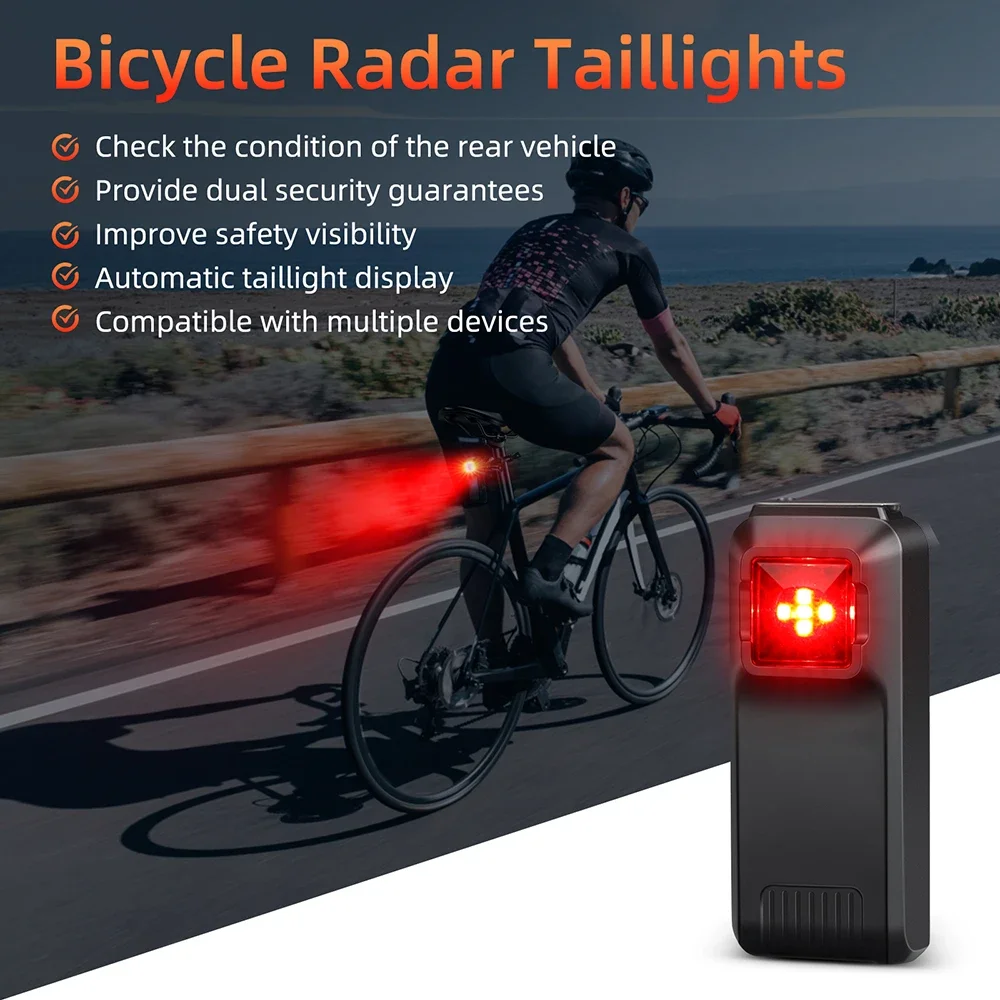 Sectyme Bicycle Smart Radar Tail Light Bike Safe Rear Lamp Blind Spot Monitor IPX6 Waterproof Brake Sensing Lamp 4 Lighting Mode