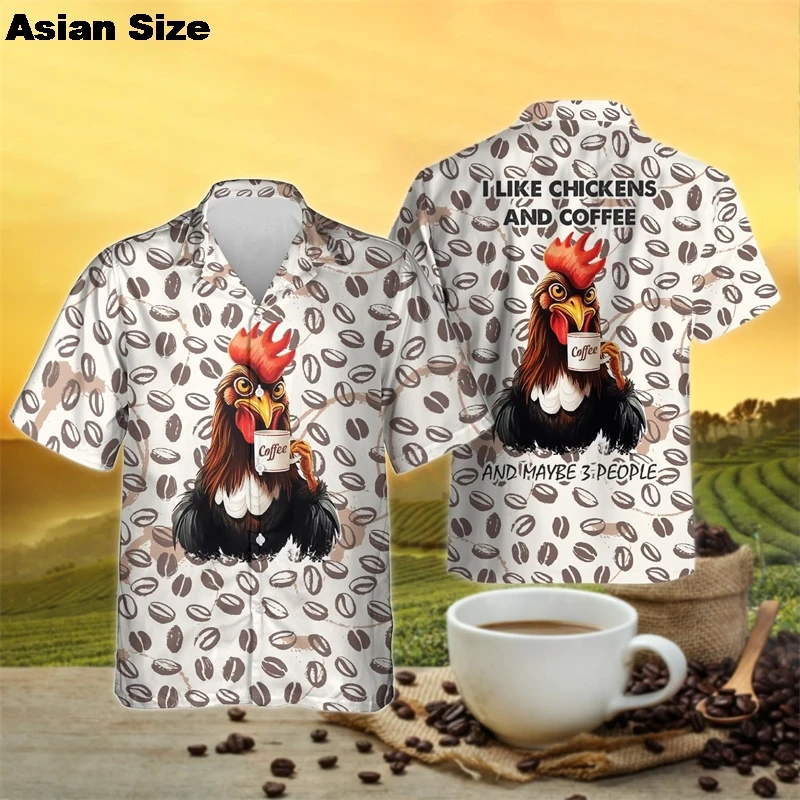 

Harajuku Fashion Coffee Graphic Beach Shirt Casual Hawaiian Shirts For Men Clothes Coffee Beans Chicken Skull Short Sleeve Tops